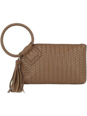 Women's Stone Brown Leather Formal Purse Wristlet Wallet Casual Evening Handbag